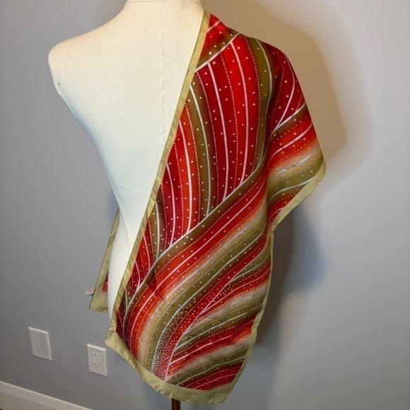 Vintage, Made in Italy, Red, Silver, Beige Scarf, Circa 1970s - Picture 5 of 6